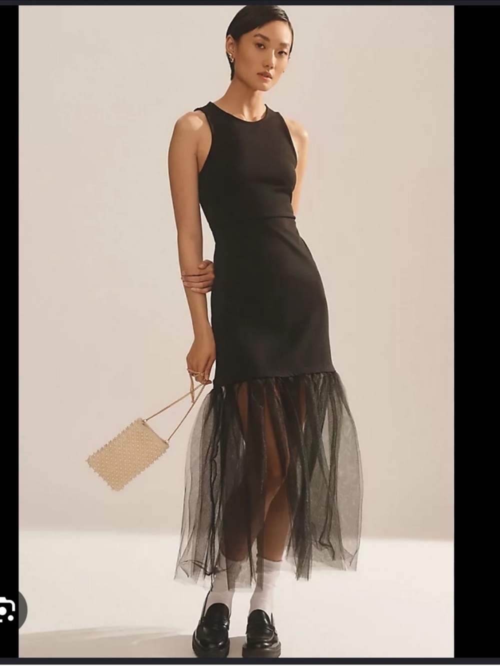 Anthropologie Black Sleeveless Midi Dress with Sheer Tulle Skirt